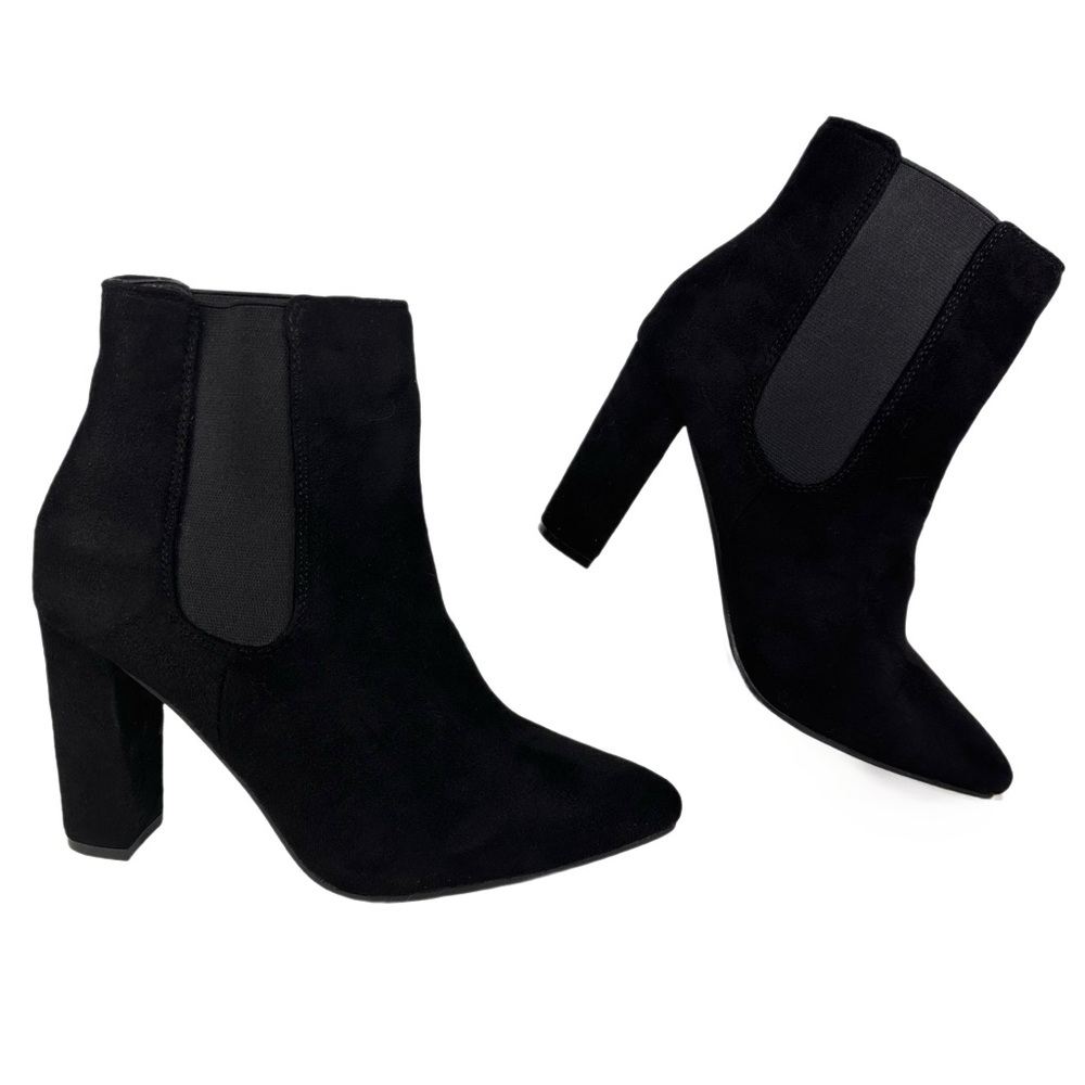 Weeboo Chelsea Ankle Boots Women’s Size 7 Black Vegan Suede Elastic Fleece-Lined